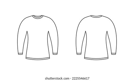 Long sleeve outline front and back view. Stylish unisex sweater for everyday wear and vector sports