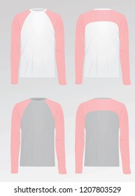 Long sleeve pink, grey and white t shirt. vector illustration