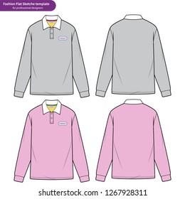 LONG SLEEVE POLO SHIRTS fashion flat technical drawing template