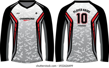 Camisas de carreras de manga larga, plantilla vectorial de diseño de jersey deportivo, concepto de camiseta de Motocross con visión delantera y trasera, Cricket, fútbol, voleibol, diseños de uniformes de rugby