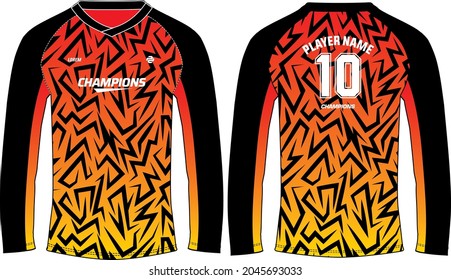 Long sleeve Racing t shirt, Sports jersey design concept vector template, abstract pattern Motocross jersey concept with front and back view , Cricket, football, Volleyball uniform designs