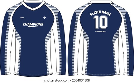 Long sleeve Racing t shirt, Sports jersey design concept vector template, abstract pattern Motocross jersey concept with front and back view , Cricket, football, Volleyball uniform designs