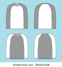long sleeve raglan t shirt vector mock up with two different colors.editable color