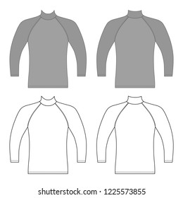 Long sleeve raglan t-shirt outlined template (front & back view), vector illustration isolated on white