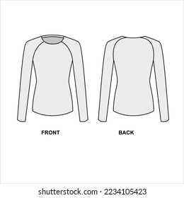 Long sleeve rash grad sketch. Technical drawing of a body-hugging long-sleeved sports jersey, vector.