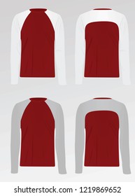 Long sleeve red, grey and white t shirt. vector illustration