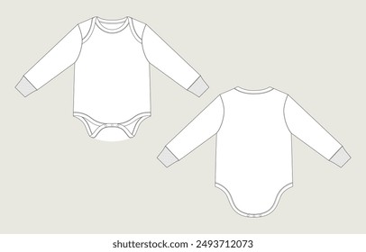 Long sleeve Romper bodysuit technical drawing fashion flat sketch vector illustration template for kids