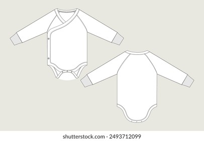 Long sleeve Romper bodysuit technical drawing fashion flat sketch vector illustration template for kids