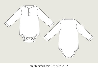 Long sleeve Romper bodysuit technical drawing fashion flat sketch vector illustration template for kids