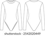 long sleeve round neck crew neck fit elastic blouse bodysuit template technical drawing flat sketch cad mockup fashion woman design style model 