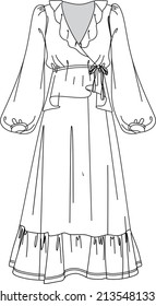 long sleeve ruffled long dress