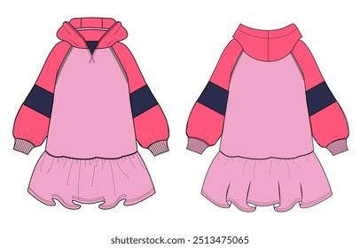 Long sleeve Scarf with hoodie vector illustration template for baby girls