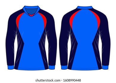 
Long Sleeve Shirt Design Vector With Navy/Blue/Red Color.Front And Back Views