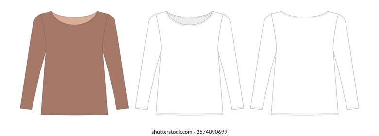 Long sleeve shirt front and back view. Blank templates of long sleeve t-shirt. Femal thermal underwear. Vector illustration