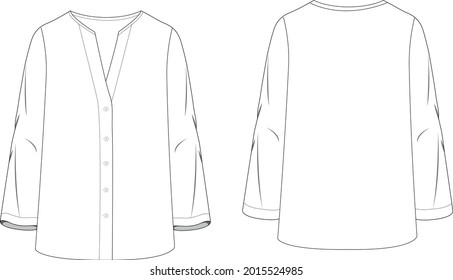 Long sleeve shirt technical drawing vector