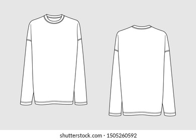 Long sleeve shirt vector template isolated on a white background. Front and back view. Outline fashion technical sketch of clothes model.