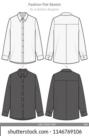 LONG SLEEVE SHIRTS FASHION FLAT SKETCHES technical drawings teck pack Illustrator vector template