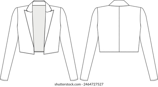 manga larga corta chaqueta blazer Plantilla dibujo técnico plano sketch cad maqueta mujer diseño estilo modelo