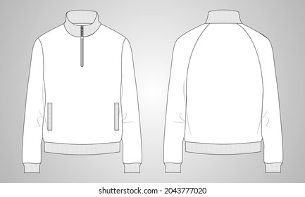 Manga larga con chaqueta corta de laca compacta moda técnica general Esbozo plano Modelo de ilustración Vector plancha, retrovisores. La Chaqueta de Suéter de Vestir se burla de CAD. Fácil edición y personalizable.