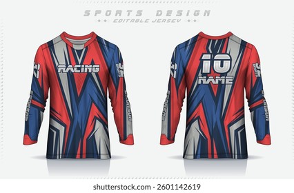 Long sleeve soccer jersey mockup for football club. Motocross jersey front and back view.