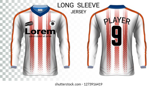 Long sleeve soccer jerseys, T-Shirt sport mockup template, Realistic graphic design for Football Uniform, Goalkeeper, Motocross, Unisex Cycling, etc, Easily to change logo, name, color in your styles.