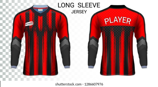 Long sleeve soccer jerseys, T-Shirt sport mockup template, Realistic graphic design for Football Uniform, Goalkeeper, Motocross, Unisex Cycling, etc, Easily to change logo, name, color in your styles.