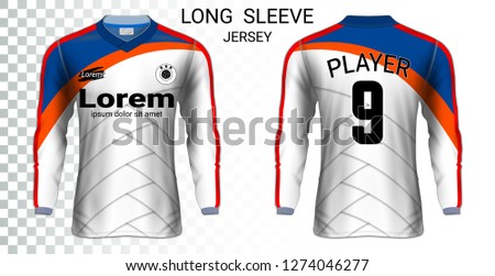 Long sleeve soccer jerseys, T-Shirt sport mockup template, Realistic graphic design for Football Uniform, Goalkeeper, Motocross, Unisex Cycling, etc, Easily to change logo, name, color in your styles.