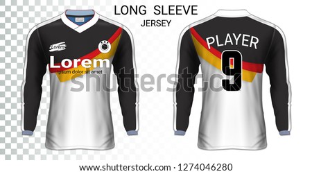 Long sleeve soccer jerseys, T-Shirt sport mockup template, Realistic graphic design for Football Uniform, Goalkeeper, Motocross, Unisex Cycling, etc, Easily to change logo, name, color in your styles.