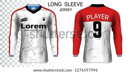 Long sleeve soccer jerseys, T-Shirt sport mockup template, Realistic graphic design for Football Uniform, Goalkeeper, Motocross, Unisex Cycling, etc, Easily to change logo, name, color in your styles.