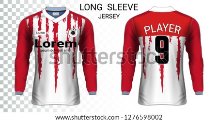 Long sleeve soccer jerseys, T-Shirt sport mockup template, Realistic graphic design for Football Uniform, Goalkeeper, Motocross, Unisex Cycling, etc, Easily to change logo, name, color in your styles.