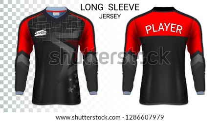 Long sleeve soccer jerseys, T-Shirt sport mockup template, Realistic graphic design for Football Uniform, Goalkeeper, Motocross, Unisex Cycling, etc, Easily to change logo, name, color in your styles.