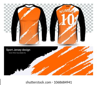 Long sleeve soccer jerseys t-shirts mockup template, graphic design for football uniforms, motocross, unisex cycling, navy submariner and sportswear, Easily to change logo, name, color in your styles.