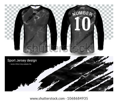 Long sleeve soccer jerseys t-shirts mockup template, graphic design for football uniforms, motocross, unisex cycling, navy submariner and sportswear, Easily to change logo, name, color in your styles.