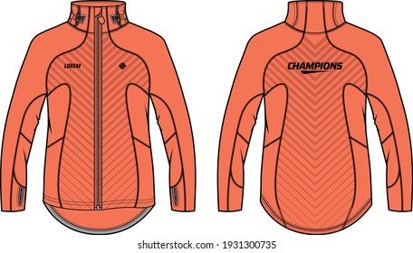 Long sleeve sport jacket design template in vector, jacket with front and back view, hooded winter jacket for Men and women. for training, Running and workout in winter