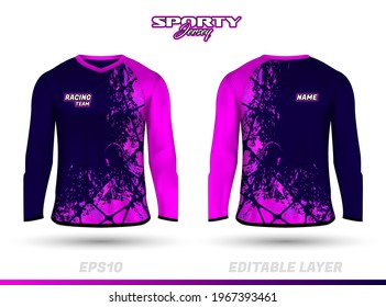 Long sleeve sports racing suit. Front back t-shirt design. Templates for team uniforms. Sports design for football, racing, cycling, gaming jersey. Vector.