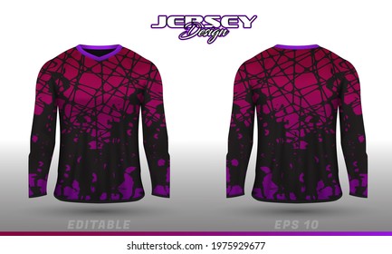 Long sleeve sports racing suit. Front back t-shirt design. Templates for team uniforms. Sports design for football, racing, cycling, gaming jersey. Vector.