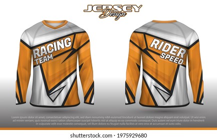 Long sleeve sports racing suit. Front back t-shirt design. Templates for team uniforms. Sports design for football, racing, cycling, gaming jersey. Vector.