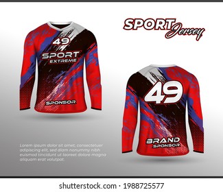 Long sleeve sports racing suit. Front back t-shirt design. Templates for team uniforms. Sports design for football, racing, cycling, gaming jersey. Vector.