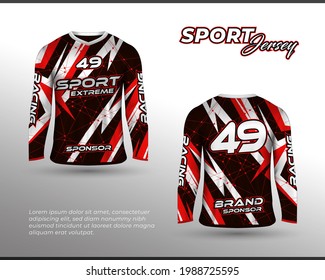 Long Sleeve Sports Racing Suit. Front Back T-shirt Design. Templates For Team Uniforms. Sports Design For Football, Racing, Cycling, Gaming Jersey. Vector.