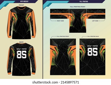 Diseño gráfico de camisetas deportivas de manga larga para uniforme mototransversal, ciclismo unisex y camiseta futsal, ilustración vectorial