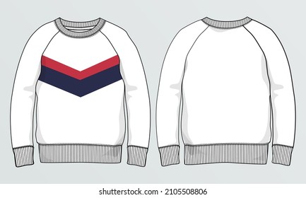 Sudadera de manga larga con estriba de pecho Plano Esbozos técnicos dibujo de plantilla vectorial para hombres. El diseño de ropa se burla de la ilustración CAD.