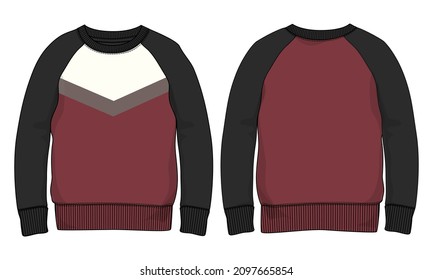 Langärmeliges Sweatshirt mit Cut und nähen Mode Flache Sketches technische Zeichnung Vektorvorlage Für Männer's. Design für Kleidung mit Kleidung Modell für CAD-Illustration. Pullover-Modedesign einzeln auf weißem Hintergrund.