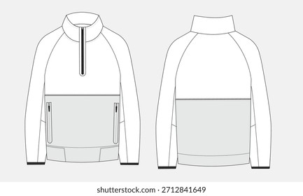 Chaqueta de manga larga Ilustración vectorial Plantilla delantero y trasero	