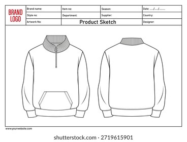 Chaqueta de manga larga Ilustración vectorial Plantilla delantero y trasero	