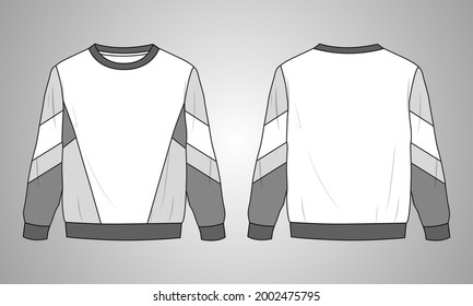 Man’s long sleeve Sweatshirt Overall Fashion Technical sketch vector template front and back view. Dress design template vector illustration. Easy edit and Customizable.