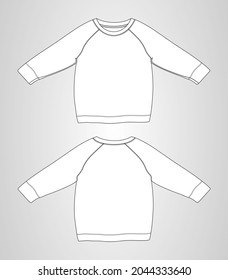 Long Sleeve sweatshirt Overall technical fashion flat sketch vector illustration template for women's. Cotton fleece fabric clothing mock up front and back views.