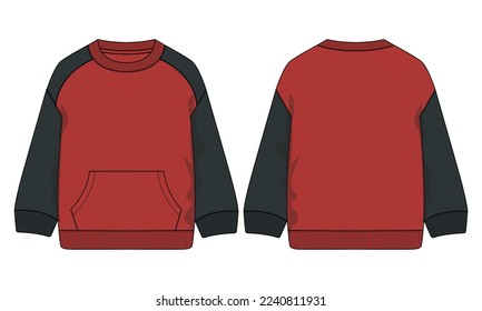 Long sleeve sweatshirt with pocket technical fashion flat sketch vector illustration template front and back views