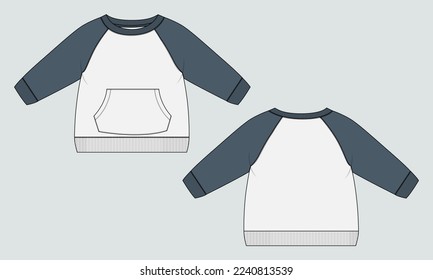 Long Sleeve Sweatshirt With pocket Technical Fashion flat sketch Vector Illustration Template For kids.