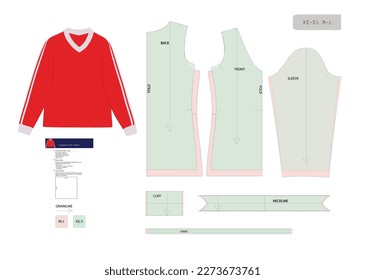 Long sleeve sweatshirt sewing pattern with V-neck and cuffs. Sizes XS-S, M-L. All allowances are included.