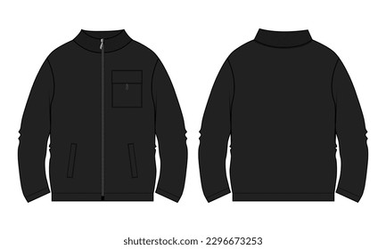 Long sleeve Sweatshirt technical drawing fashion flat sketch vector illustration black color template front and back views.